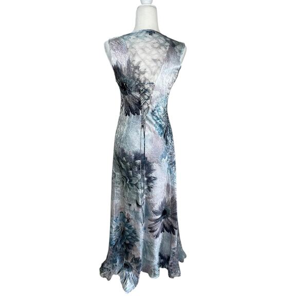 Komarov Satin Crinkle Stretch Floral Lace Maxi Dress Sz MP Whimsy Fairy Coquette - Picture 6 of 13